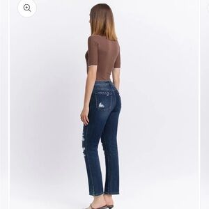 Flying Monkey women 6 Distressed Skinny Jean knees ankle ripped shaping core